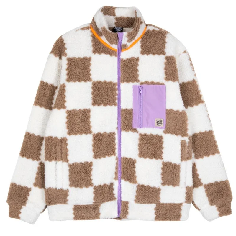 Santa Cruz Womens Jacket Sydney Sherpa Fleece - Brown Checkerboard Lace Jacket Ribbed Jacket Sequined Jacket