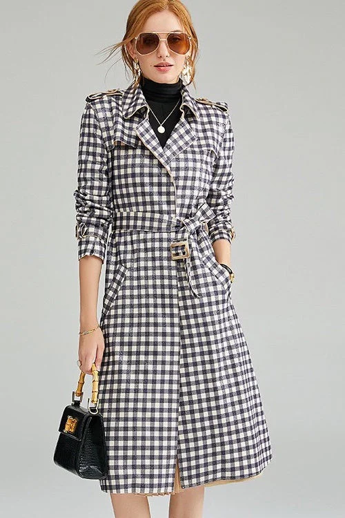 Plaid Trench Coat W/ Belt Stole Shawl Scarf