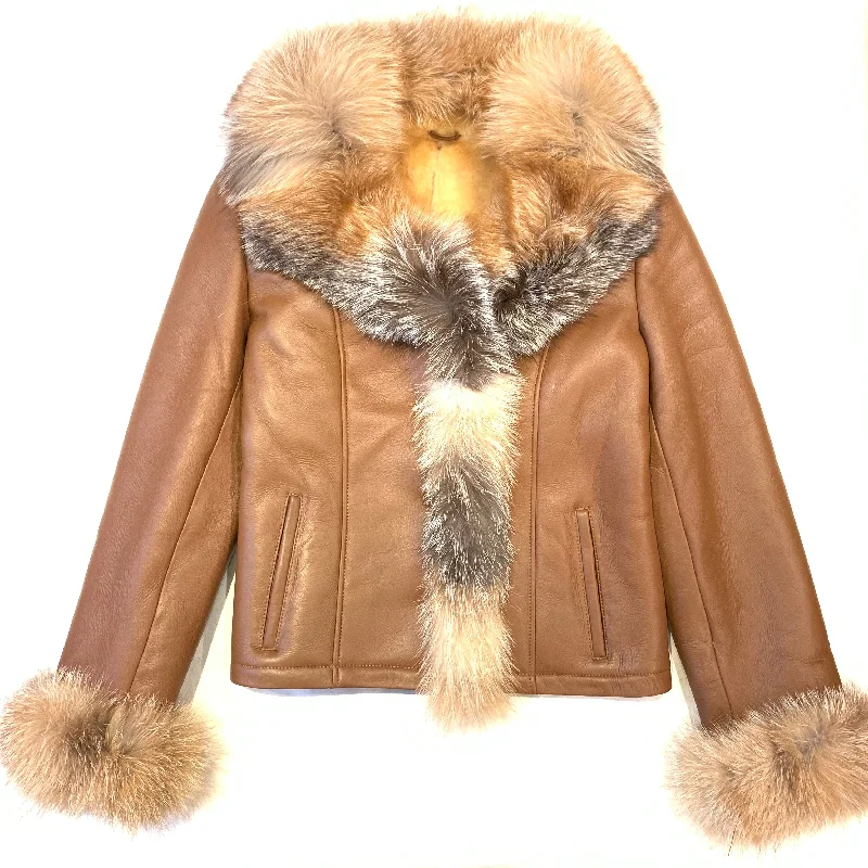 Kashani Ladies Whisky Lambskin Fox Fur Coat Vent Hem Cuff