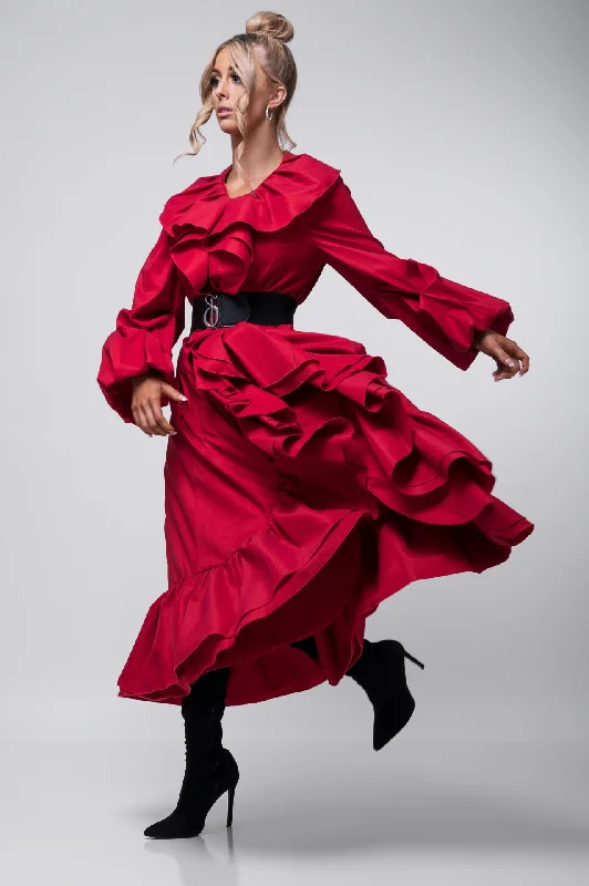 Samuel Dong dramatic stretch extravagant ruffle coat dress Stole Shawl Scarf