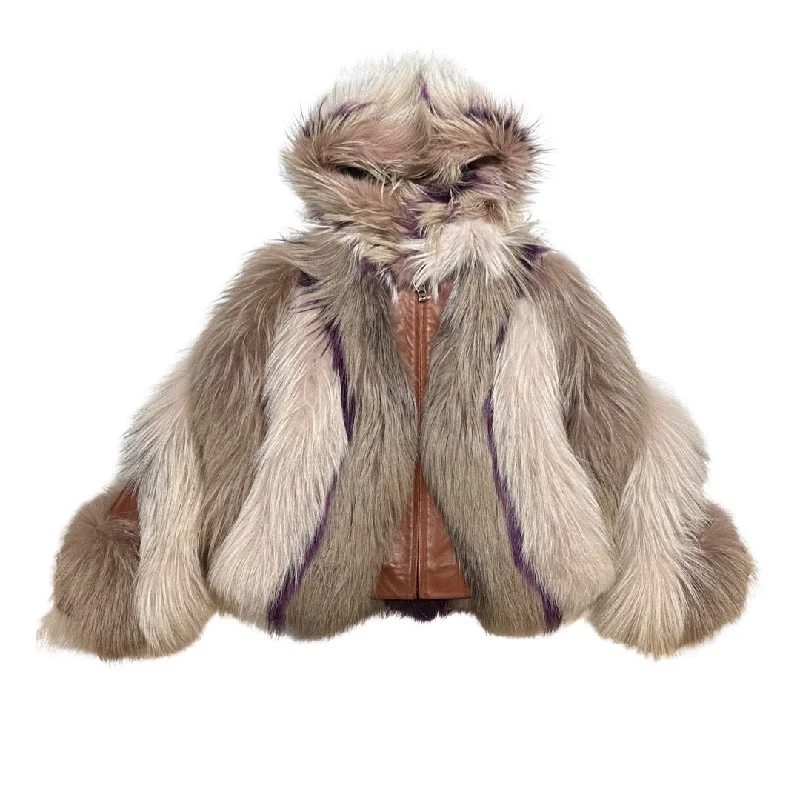 Kashani Ladies Multicolor Fox Fur Hooded Coat Toggle Coat Shawl Collar Coat Notch Collar Coat Kashani Ladies Multicolor Fox Fur Hooded Coat Toggle Coat Shawl Collar Coat Notch Collar Coat