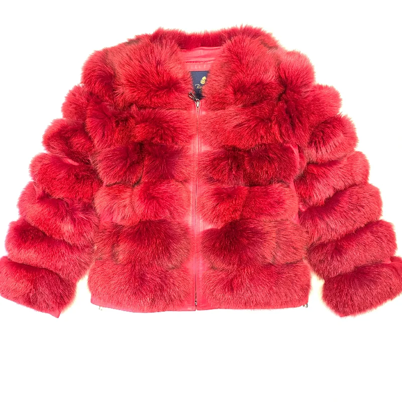 Kashani Ladies Red Fox Fur Removable Sleeve Fur Coat Fitted Loose Oversized