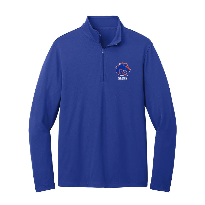 Boise State - NCAA Women's Track & Field : Ciara Brown - Lightweight Quarter Zip Jacket Snapped Jacket Toggled Jacket Drawstring Jacket