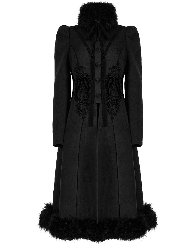 Punk Rave Womens Gothic Lace Applique Velvet Maxi Coat Boat Shawl Notched