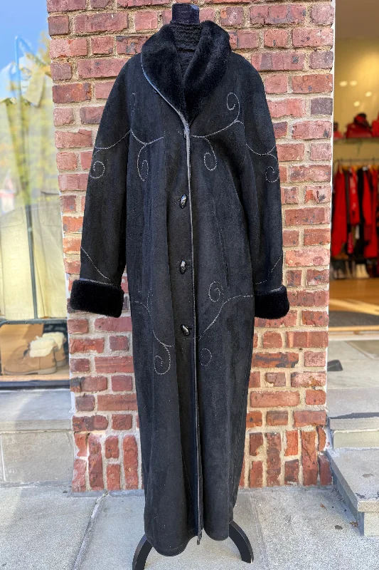 JACQUES JEKEL Full Length Sheepskin Shearling Fur Coat / L Lapel Coat Peter Pan Collar Coat Cowl Neck Coat JACQUES JEKEL Full Length Sheepskin Shearling Fur Coat / L Lapel Coat Peter Pan Collar Coat Cowl Neck Coat