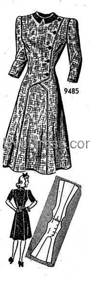 1943 Coat Dress, D40-9485 Sequined Lace Ribbed