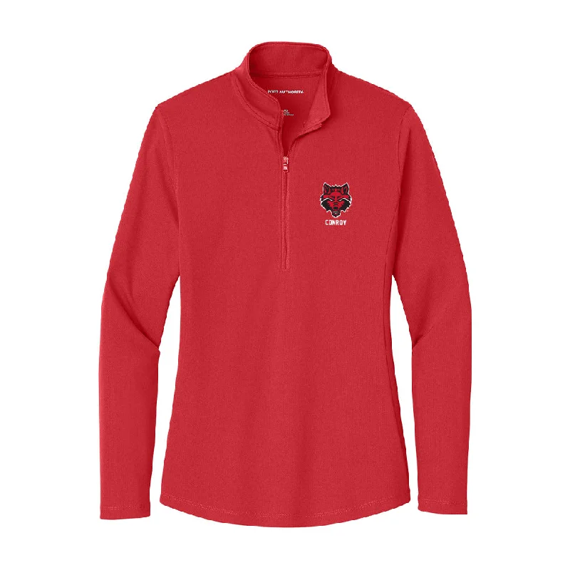 Arkansas State - NCAA Women's Track & Field : Mia Conroy - Women's Lightweight Quarter Zip Jacket Wool Fabric Cashmere Fabric Tweed Fabric