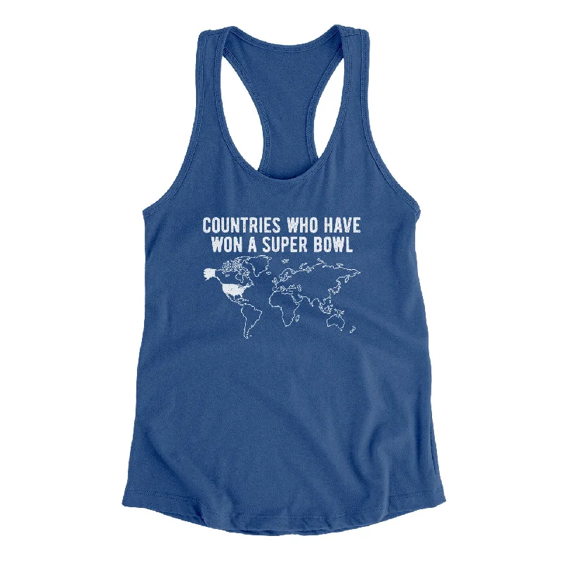 Countries Who Have Won A Super Bowl Women's Racerback Tank fashionable tank top