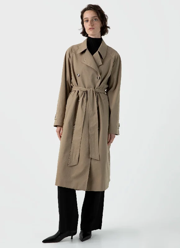 Women's Trench Coat in Dark Stone Rayon Velvet Corduroy