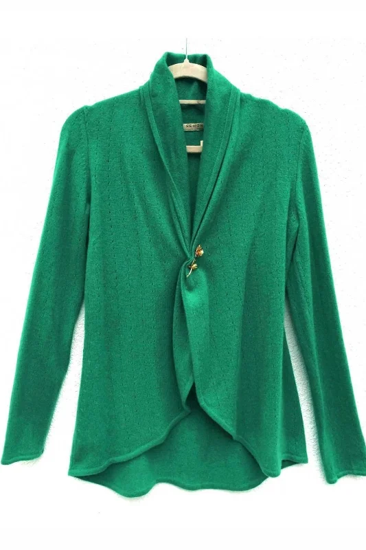 Jade green Cashmere Cardigan - Pointelle Modern Contemporary chic