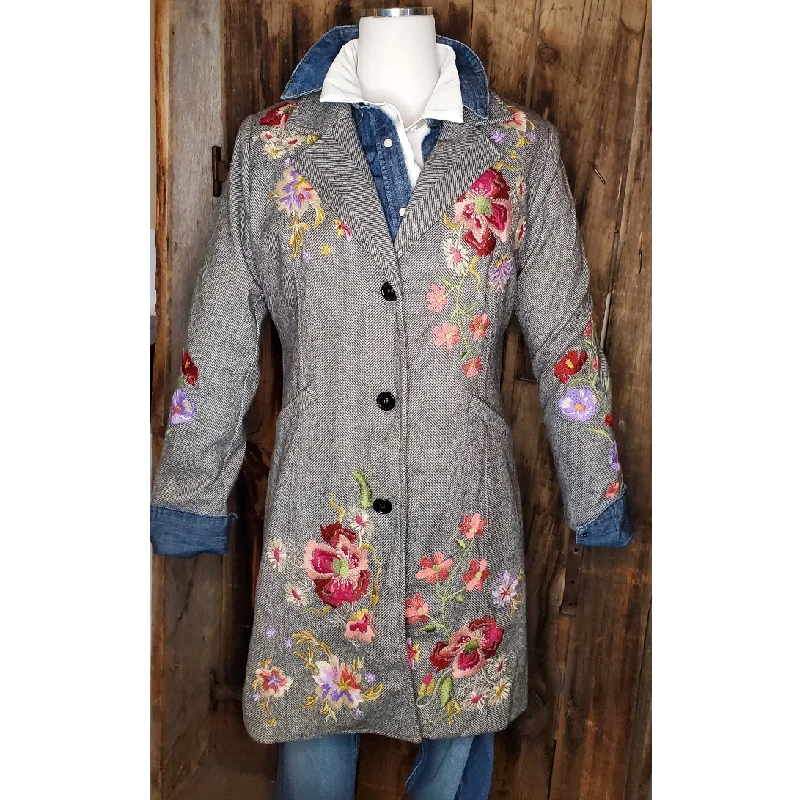 Brushed Herringbone Embroidered Coat Sequined Lace Ribbed