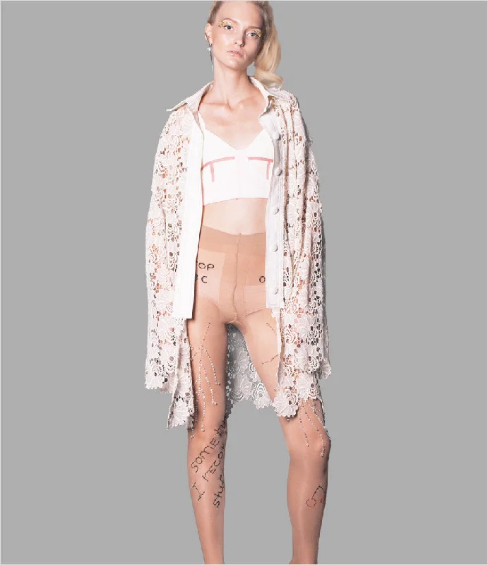 Lace Coat Bomber Denim Leather