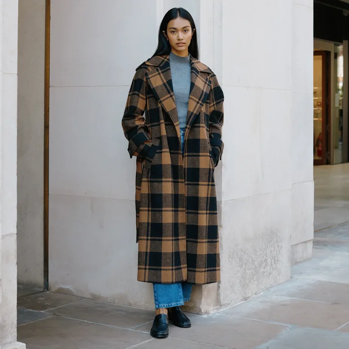 Check Wrap Coat Turtleneck Jacket Crew Neck Jacket V-Neck Jacket