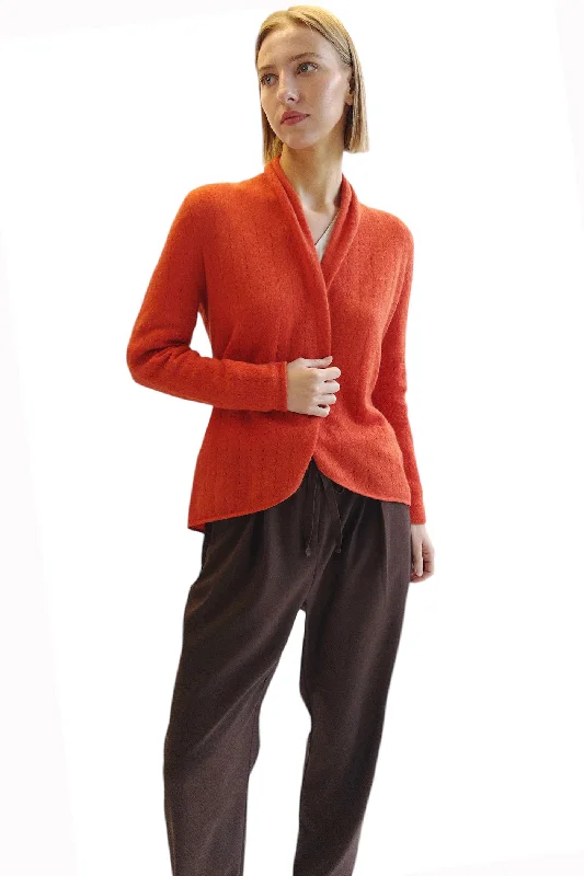 Burnt orange Cashmere Cardigan - Pointelle Handmade Hand-knitted Hand-woven
