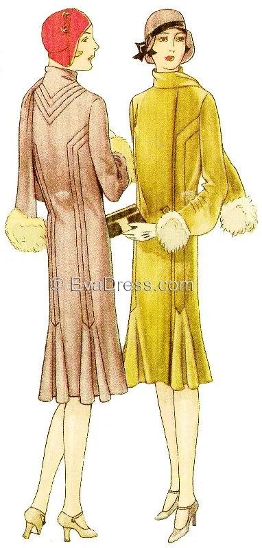 1929 Pin-tucked Coat with Godets C20-6681 Satin Silk Chiffon