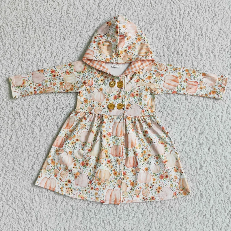 Halloween girl pumpkin button coat Vent Hem Cuff