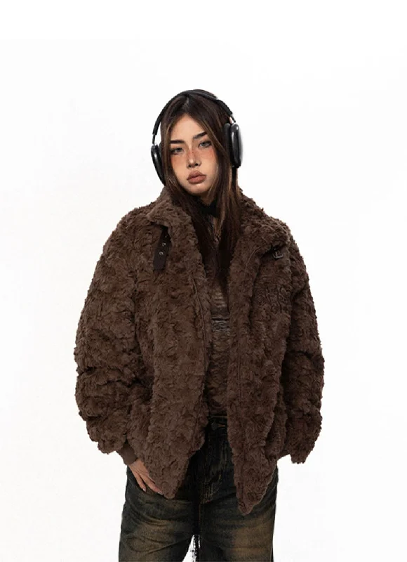 American Retro Fleece Strap Cotton Coat Wool Cashmere Tweed