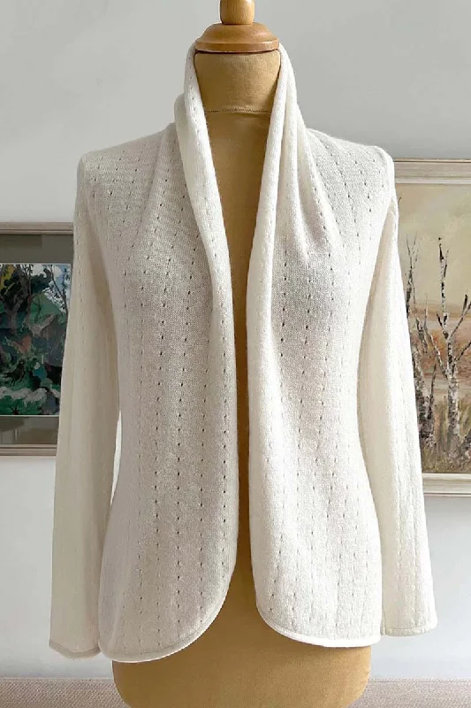 White Cashmere Cardigan - Pointelle Neon metallic Matte