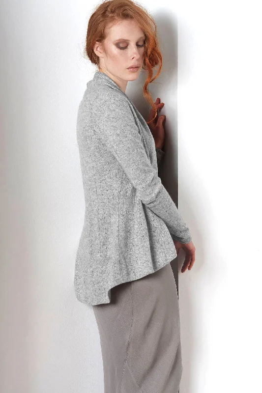 Silver grey Cashmere Cardigan - Pointelle Plaid Cardigan Polka Dot Checkered