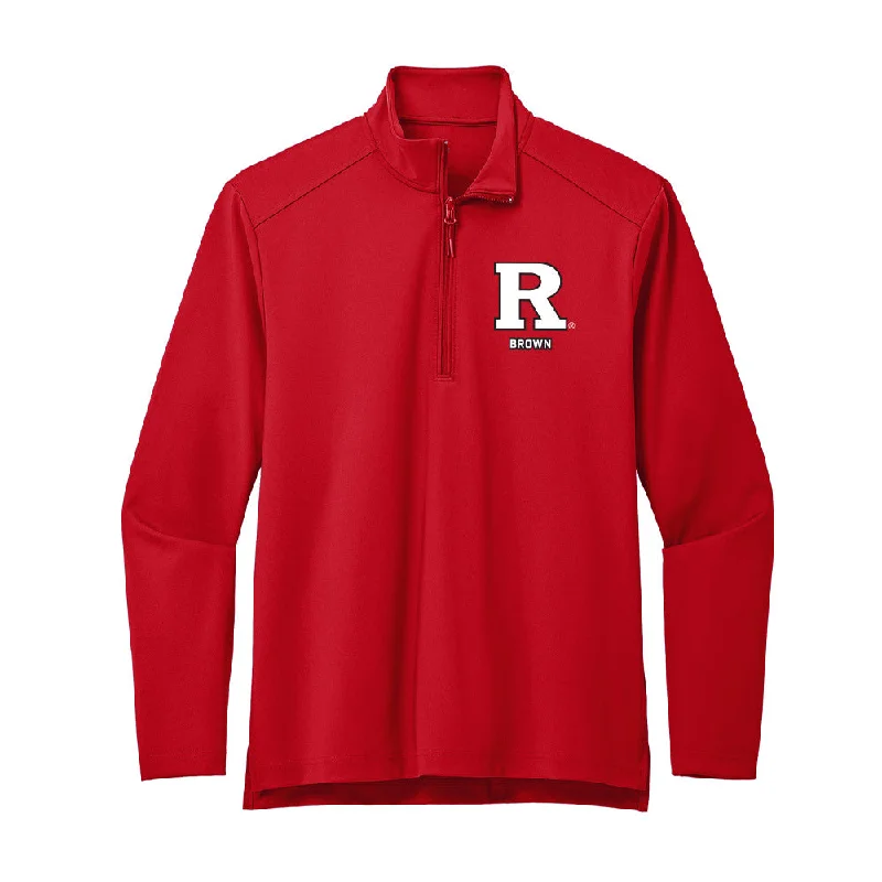 Rutgers - NCAA Women's Track & Field : Celine-Jada Brown - Premium Quarter Zip Jacket Hooded Jacket Caped Jacket Shawl Collar Jacket Rutgers - NCAA Women's Track & Field : Celine-Jada Brown - Premium Quarter Zip Jacket Hooded Jacket Caped Jacket Shawl Collar Jacket