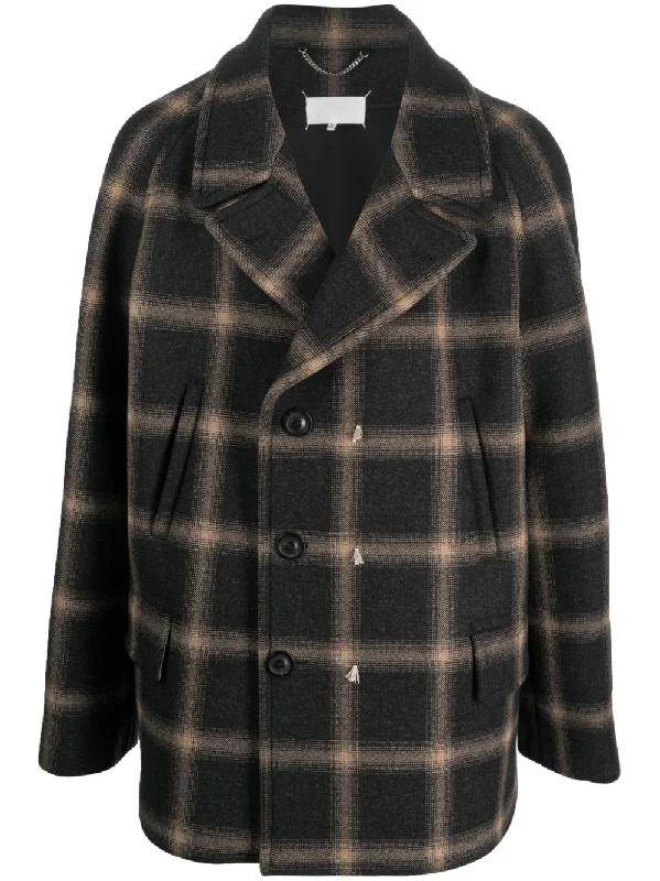 MAISON MARGIELA check-pattern wool coat Toggle Coat Shawl Collar Coat Notch Collar Coat