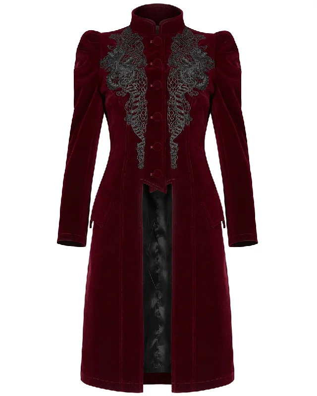 Punk Rave Womens Vespertine Mid-Length Coat - Red Houndstooth Jacket Shearling Jacket Fleece Jacket