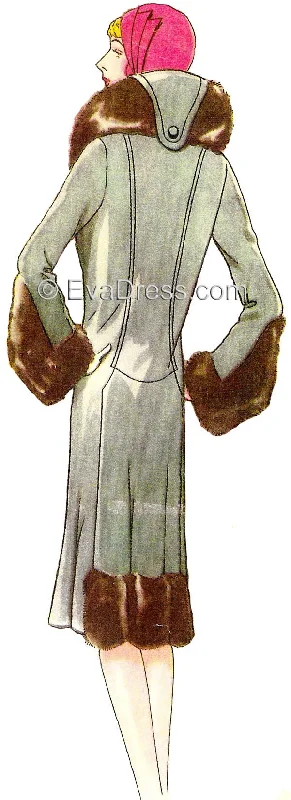 1929 Fur-Trimmed Coat with Large Collar C20-6611 Denim Leather Suede