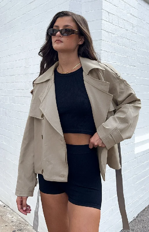 Azura Grey Cropped Trench Coat Bodycon Sheath Shift