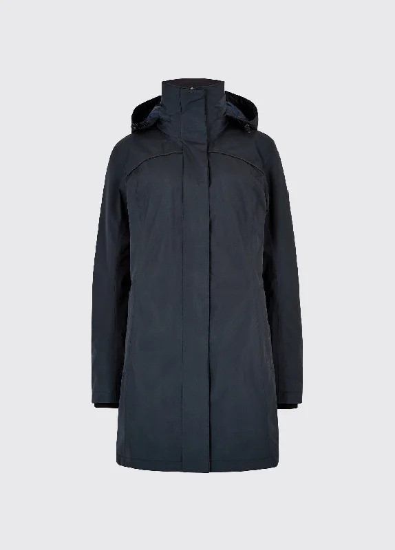 Beaufort Travel Coat - Navy Tie-Waist Belted Drawstring