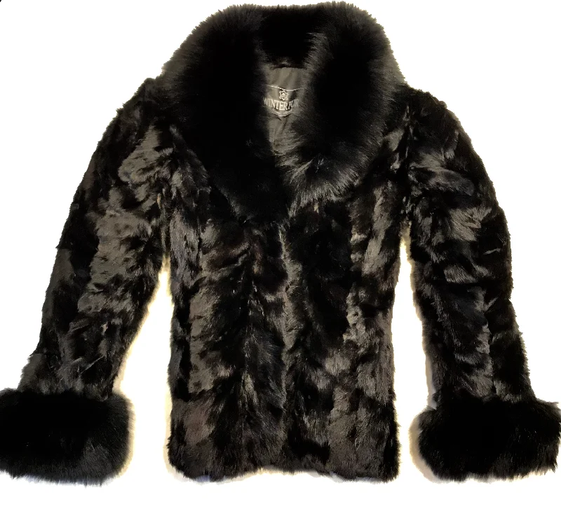 Kashani Ladies Black Bomber Mink Fur Coat Asymmetrical Diagonal princess