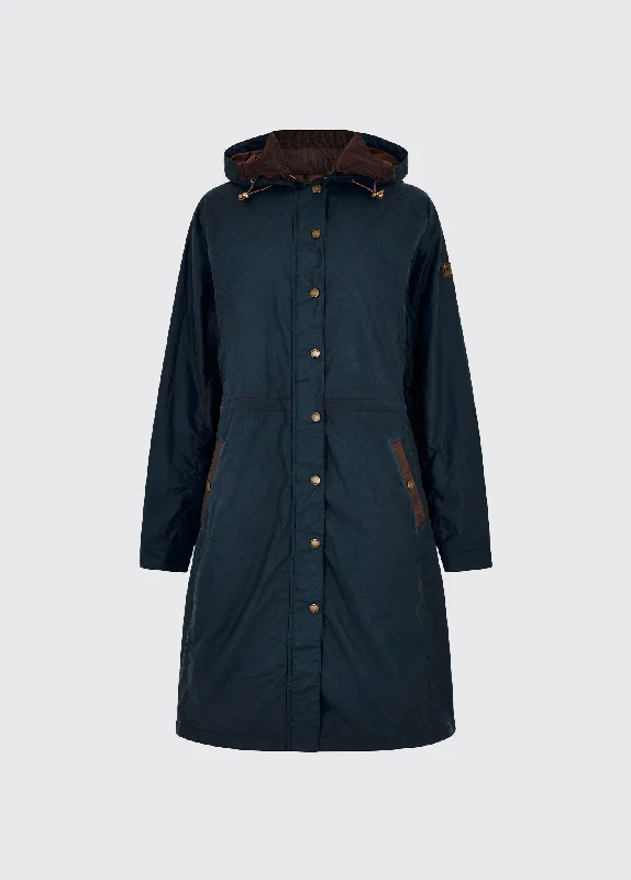 Redington Ladies Long Wax Coat - Storm Blue Nylon Polyester Spandex