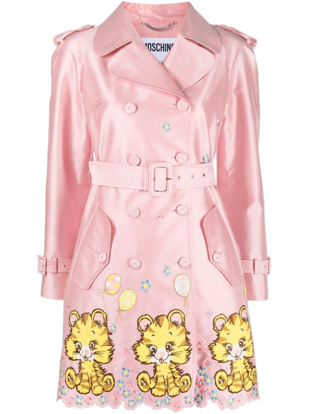 Moschino Kitty Cat Embroidered Trench Coat Buttoned Zippered Snapped