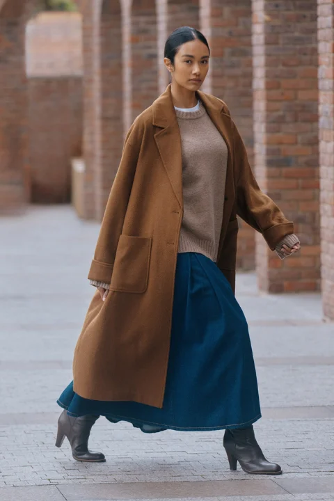 Tan Wool Coat Peter Pan Collar Cowl Neck Turtleneck