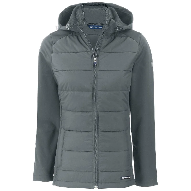 Cutter & Buck Women's Elemental Grey Evoke Hybrid Eco Softshell Recycled Full Zip Hooded Jacket Rayon Jacket Velvet Jacket Corduroy Jacket