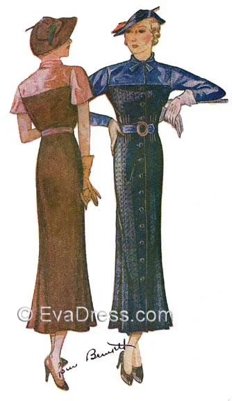 1935 Coat Frock D30-119 Jersey Tulle Batik