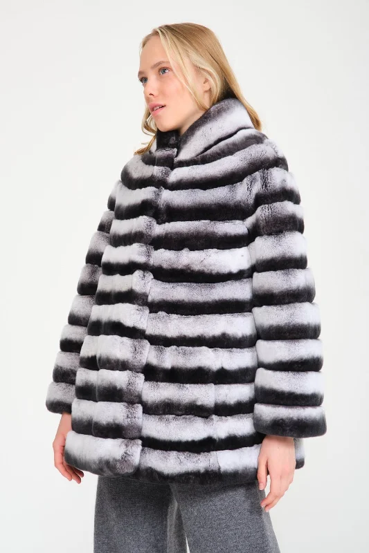 Natural Grey Rex Fur Coat Elasticated Drawstring Belted