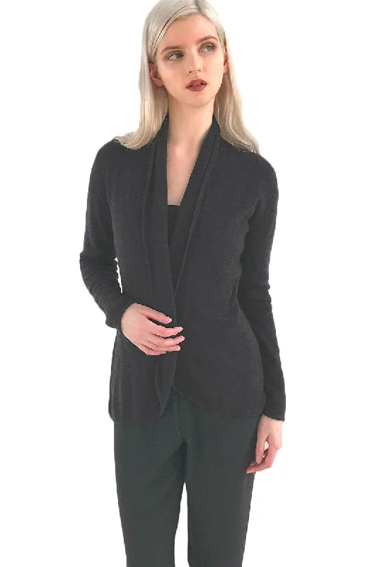 Black Cashmere Cardigan - Pointelle Transparent Opaque Sheer