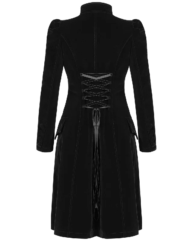 Punk Rave Womens Vespertine Mid-Length Coat - Black Buttoned Toggled Snapped