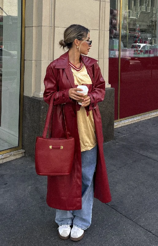 Finn Red PU Trench Coat Jersey Tulle Batik