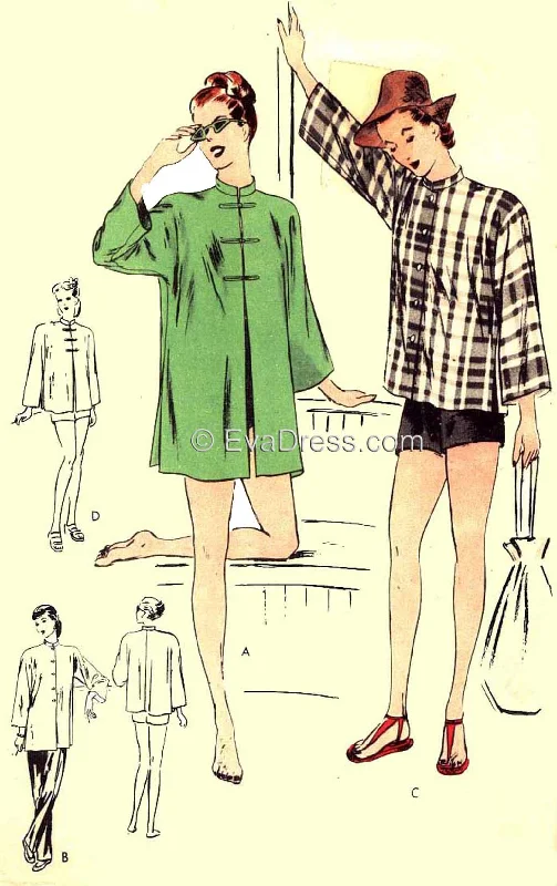 1945 Mandarin Coat C40-5477 Pleated Ruffled tiered