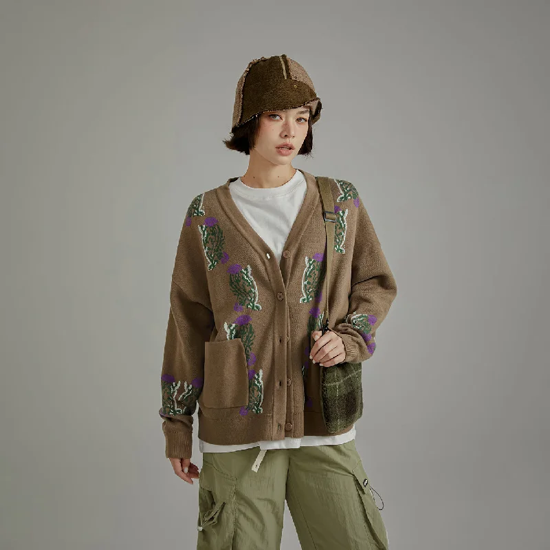 Vintage Flowers Loose-Fit Cardigan Hooded Caped Shawl Collar