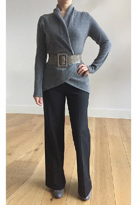 Mid grey Cashmere Cardigan - Pointelle Bright Pastel Dark