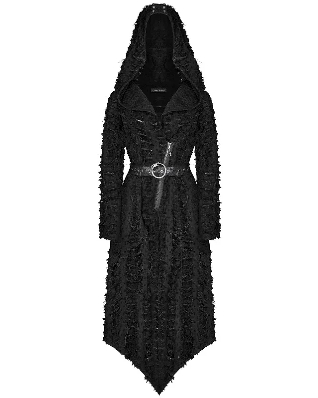 Punk Rave Daily Life Gothic Dystopian Decay Hooded Coat Front Pockets Side Pockets Patch Pockets