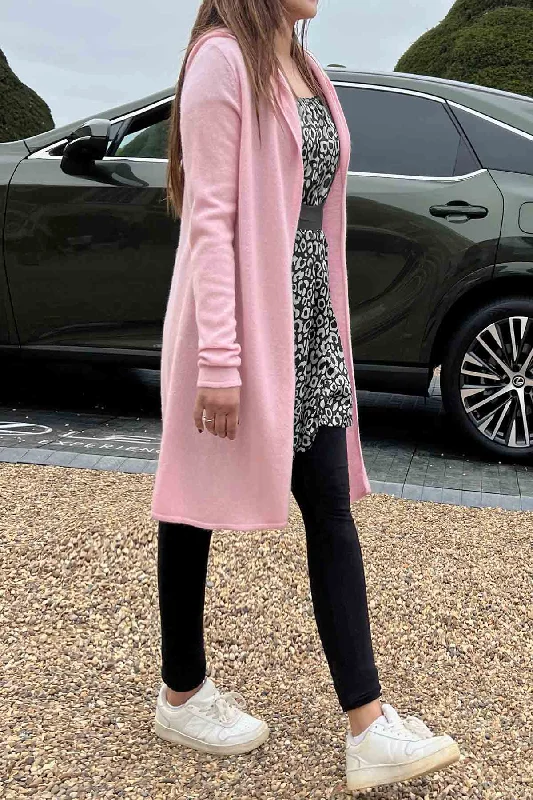 Long Cashmere Hooded Cardigan - Pale pink Wool Fabric Cashmere Fabric Tweed Fabric