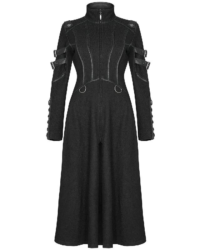 Punk Rave Insurrectine Womens Cyberpunk Coat - Black Stand-Up Roll-Neck Turtle
