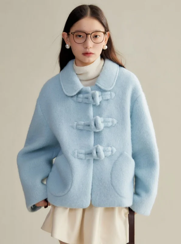 Sweet Pastel Blue Wool Coat Fitted Loose Oversized