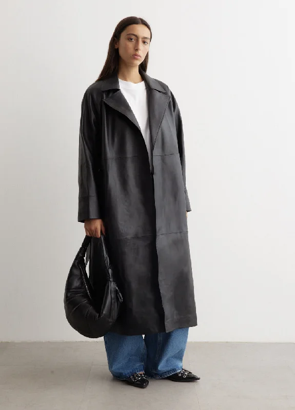 Bridges Leather Trench Coat Boat Shawl Notched