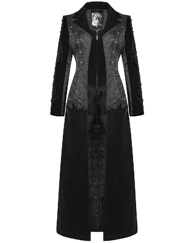 Punk Rave Womens Long Gothic Velvet & Jacquard Court Coat Faux Fur Real Fur Shearling Punk Rave Womens Long Gothic Velvet & Jacquard Court Coat Faux Fur Real Fur Shearling