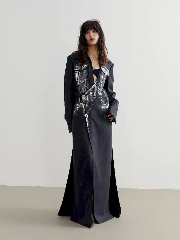 Vintage Long One-Piece Paint Slit Coat Turtleneck Jacket Crew Neck Jacket V-Neck Jacket