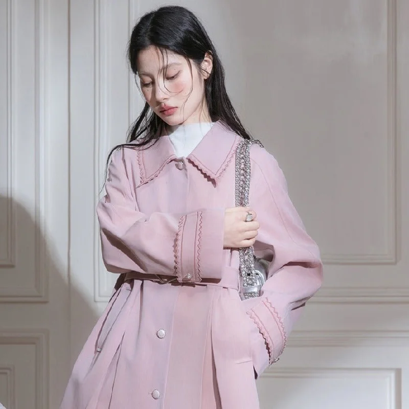 Blush Petal Trench Coat Zip Front Button Front Snap Front